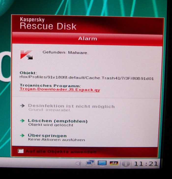 Screenshot Trojaner und Malware